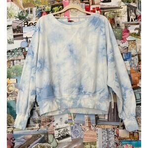 Light Blue and White Billabong Lazy Way Tie Dye Sweatshirt L